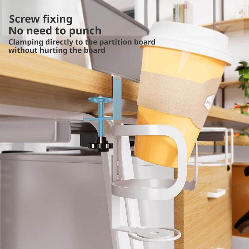 Desk Cup Holder With Headphone Hanger - Heavy Duty Metal Adjustable Rotating Anti-spill Table Cup Holder for Water Bottles,coffee Mug, Workstations & Gaming Desk Accessories (Upgraded white) - Image 3